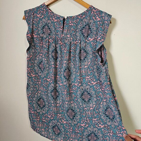 EUC LOFT PAISLEY MANDALA PRINT RUFFLED TOP SIZE SMALL - Picture 3 of 12